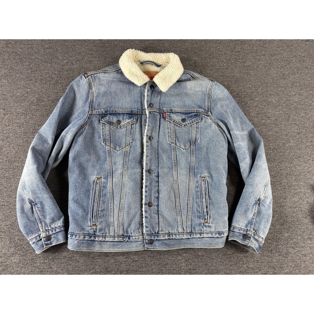 Levis Jacket Mens Large Blue Sherpa Lined Denim Trucker Type 3 Warm Fleece